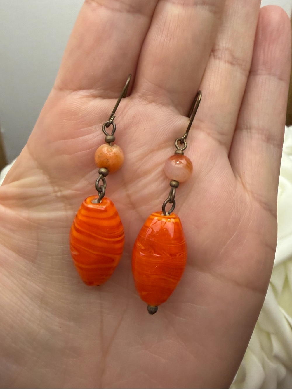 Avenue Bright Orange Swirled Glass Drop Earrings